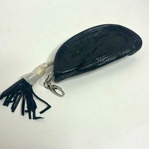 Vintage Black Leather Keychain Bag | Simple Clasp Zipper Bag | Travel Hide NEW